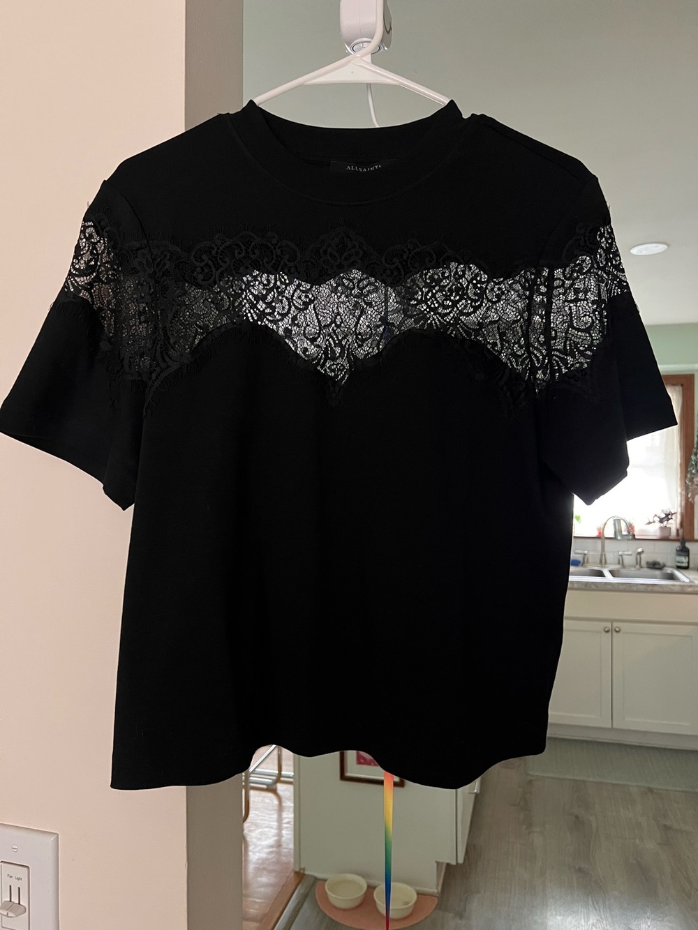 All Saints Black Lace Yoke Tee - Short Sleeve - Picture 2 of 4